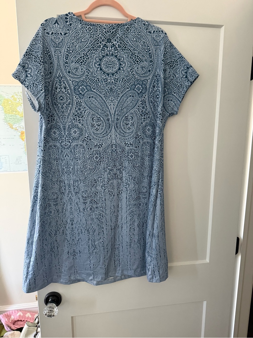 Blue Paisley Mini Dress - Lightweight Short Sleeve - Picture 2 of 5